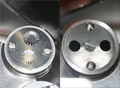 Example of sample setting using masks with two holes (left) and three holes (right). 
